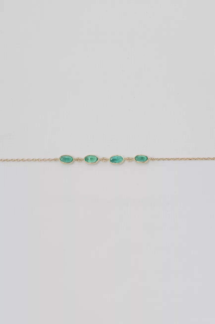 Yellow gold chain bracelet multiple oval emerald bezel stations Celine Daoust