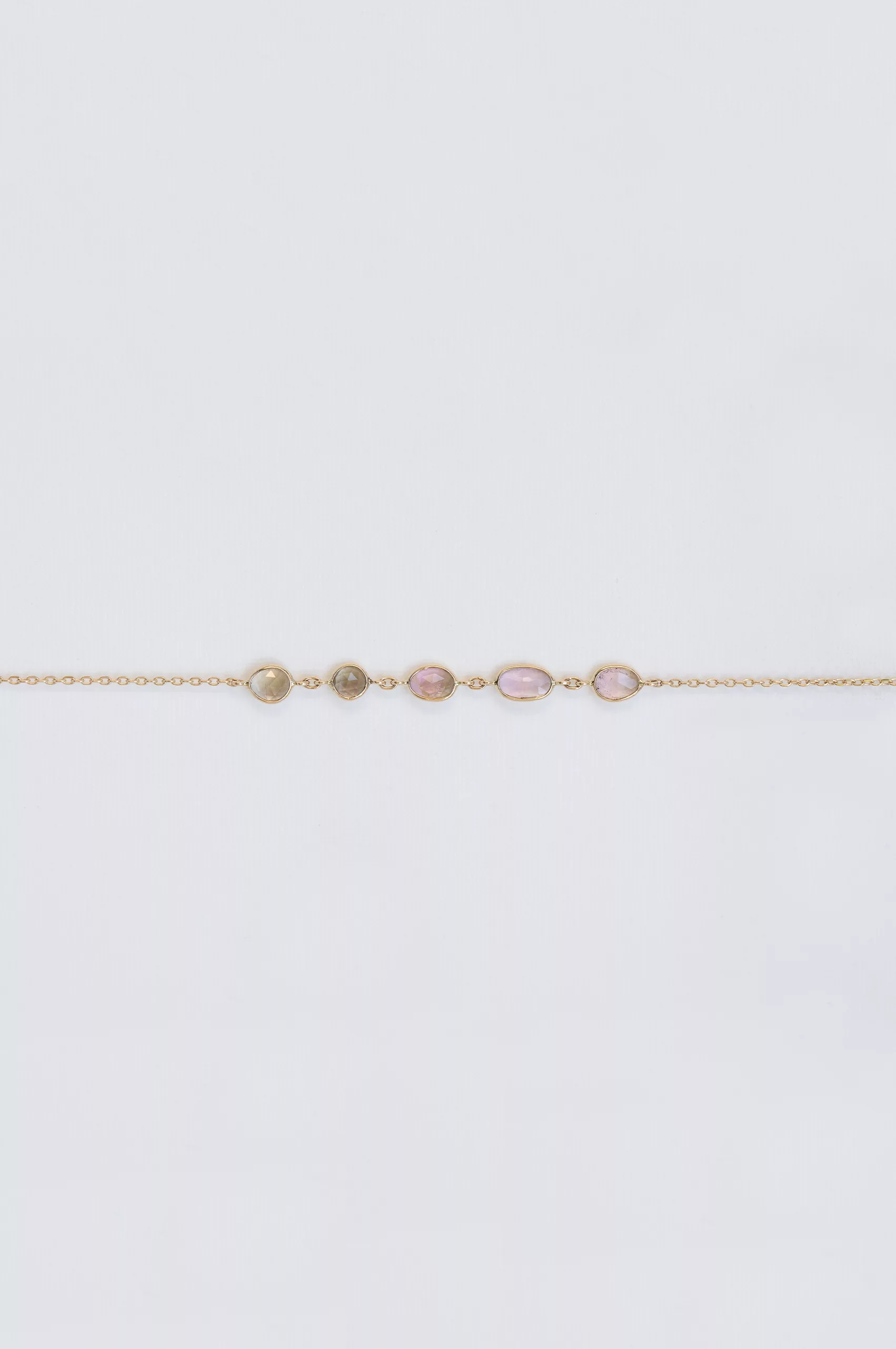 Yellow gold chain bracelet multiple oval pink tourmaline bezel stations Celine Daoust