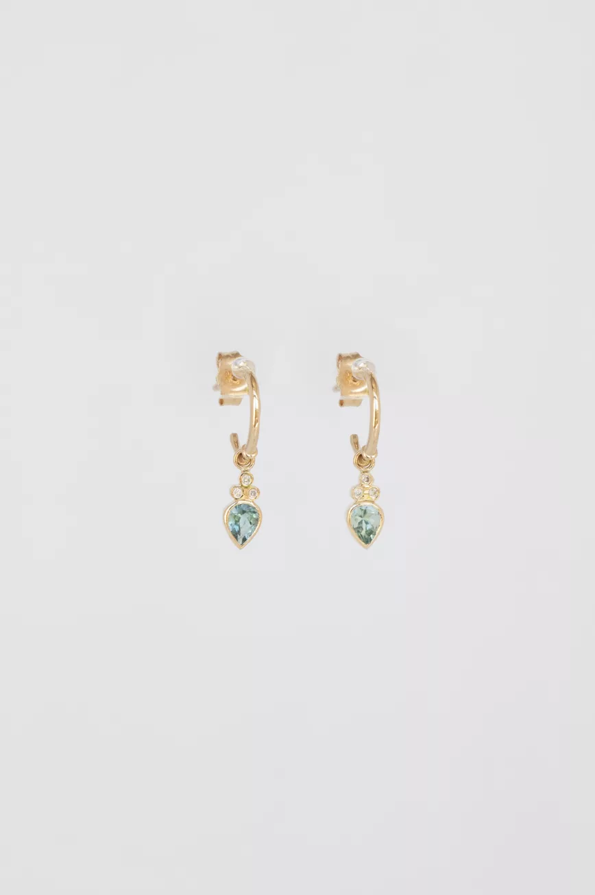 Gold hoop earrings pear blue tourmaline drop diamond accent Céline Daoust