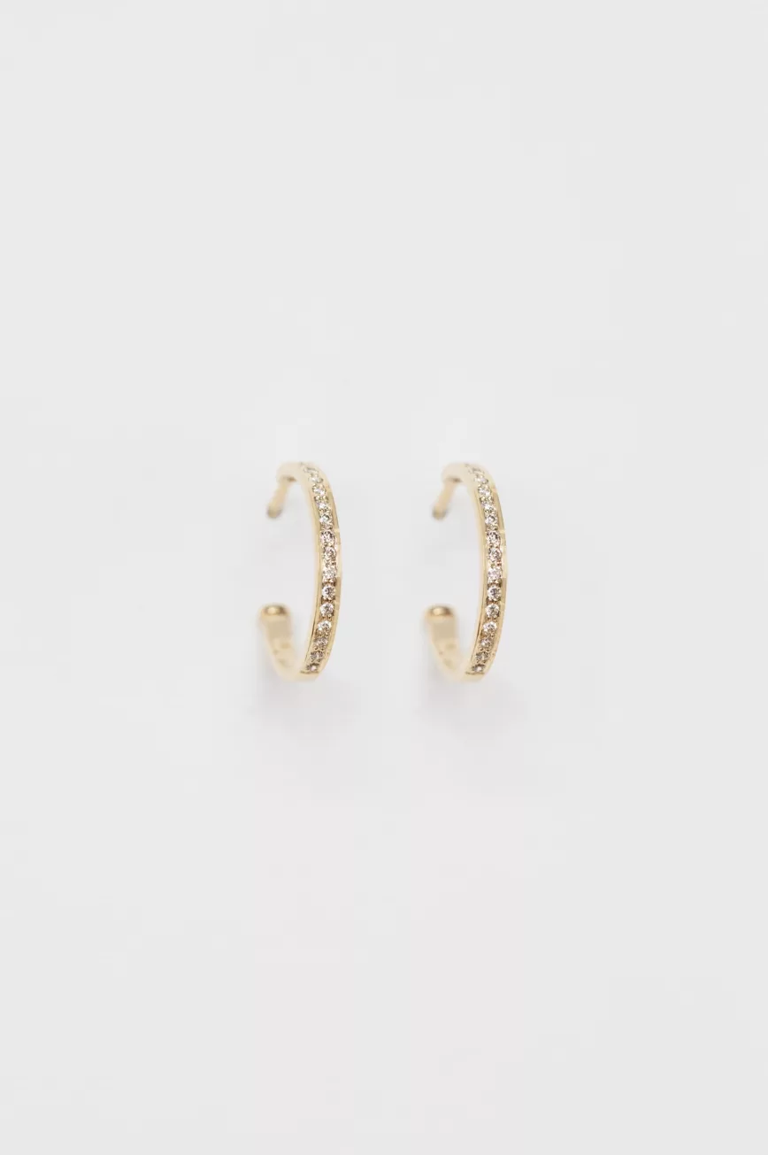 Yellow gold open hoop earrings pavé diamond band pair Celine Daoust