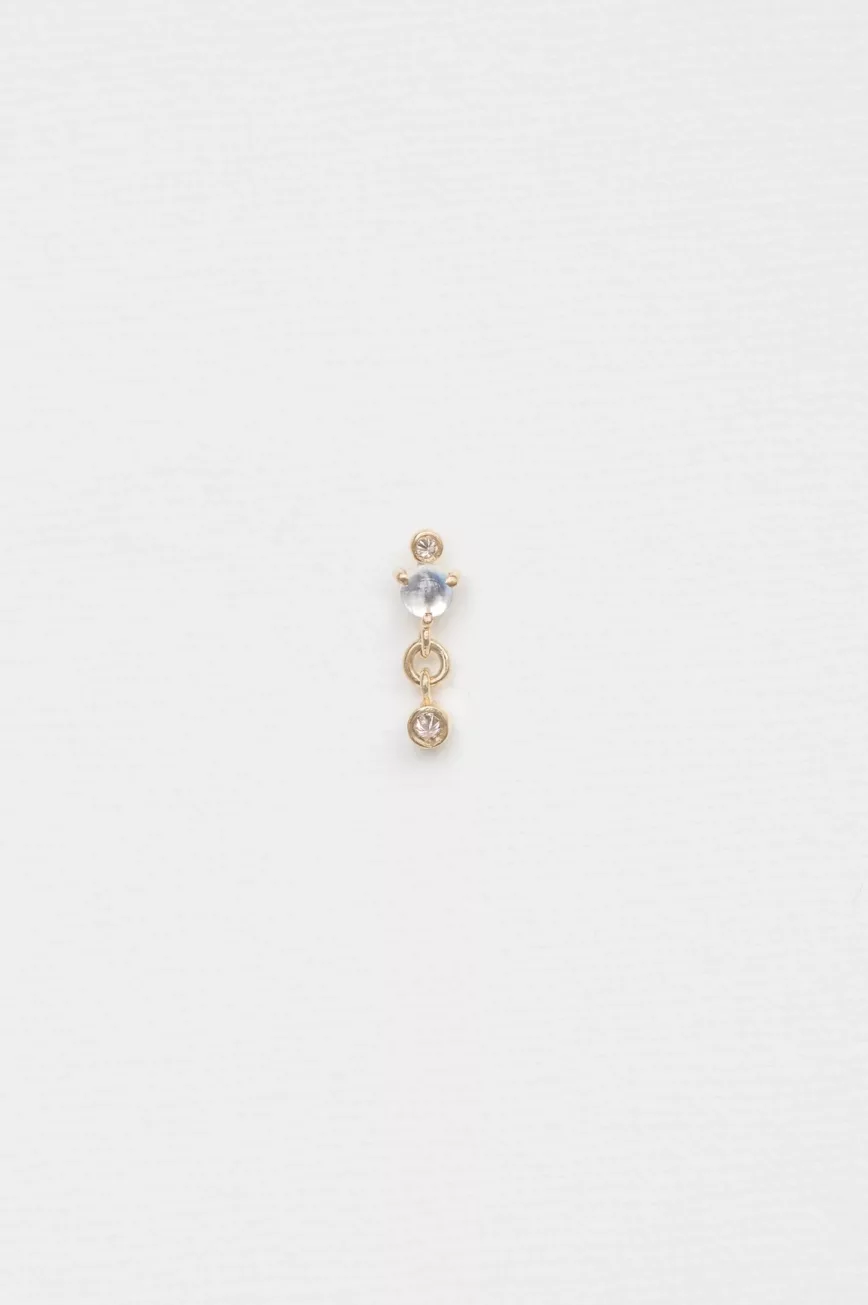 Gold flat back piercing moonstone diamond linear stud Céline Daoust