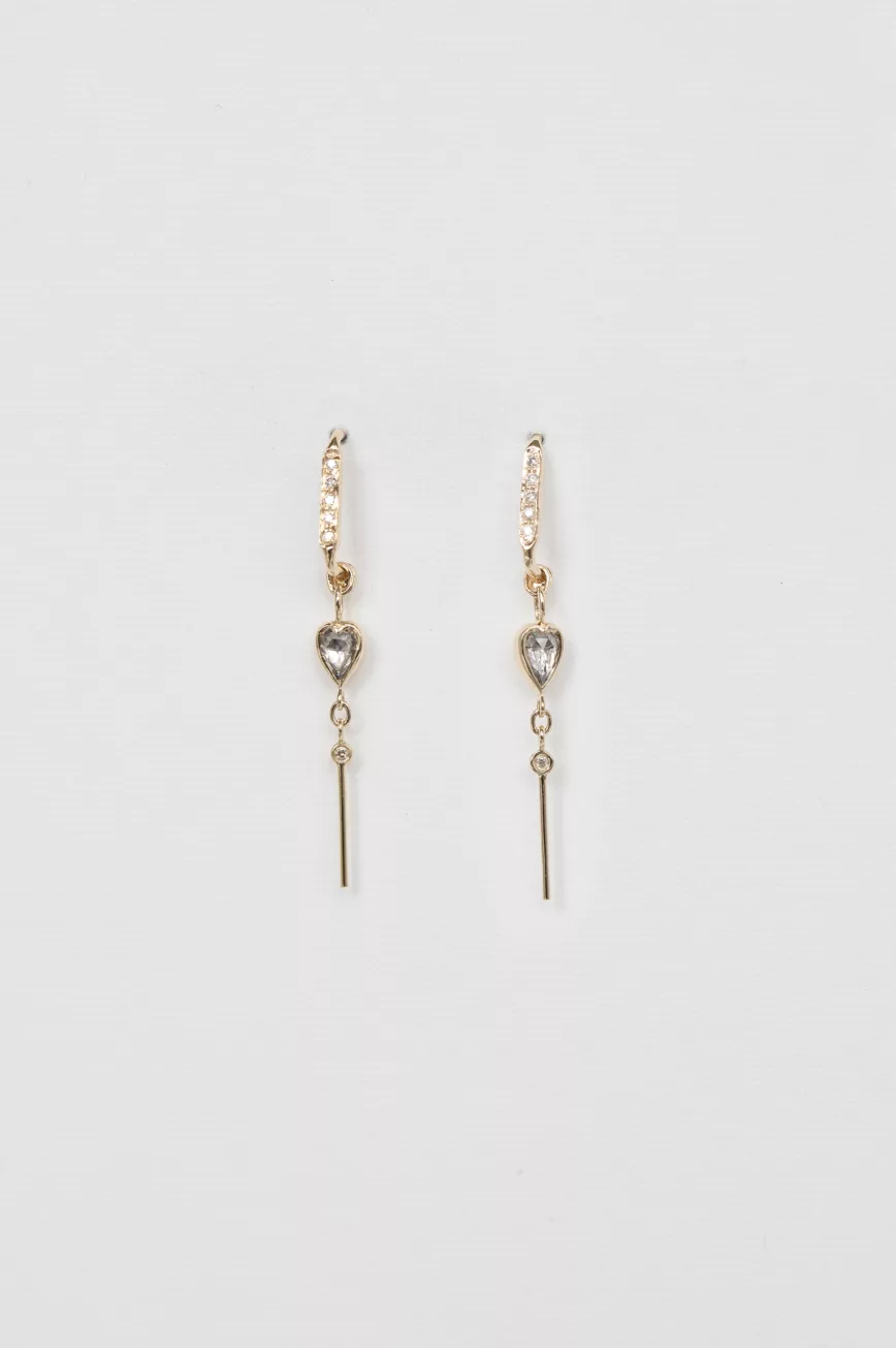 Yellow gold threader earrings pear champagne diamond heart diamond bar drop pair Celine Daoust