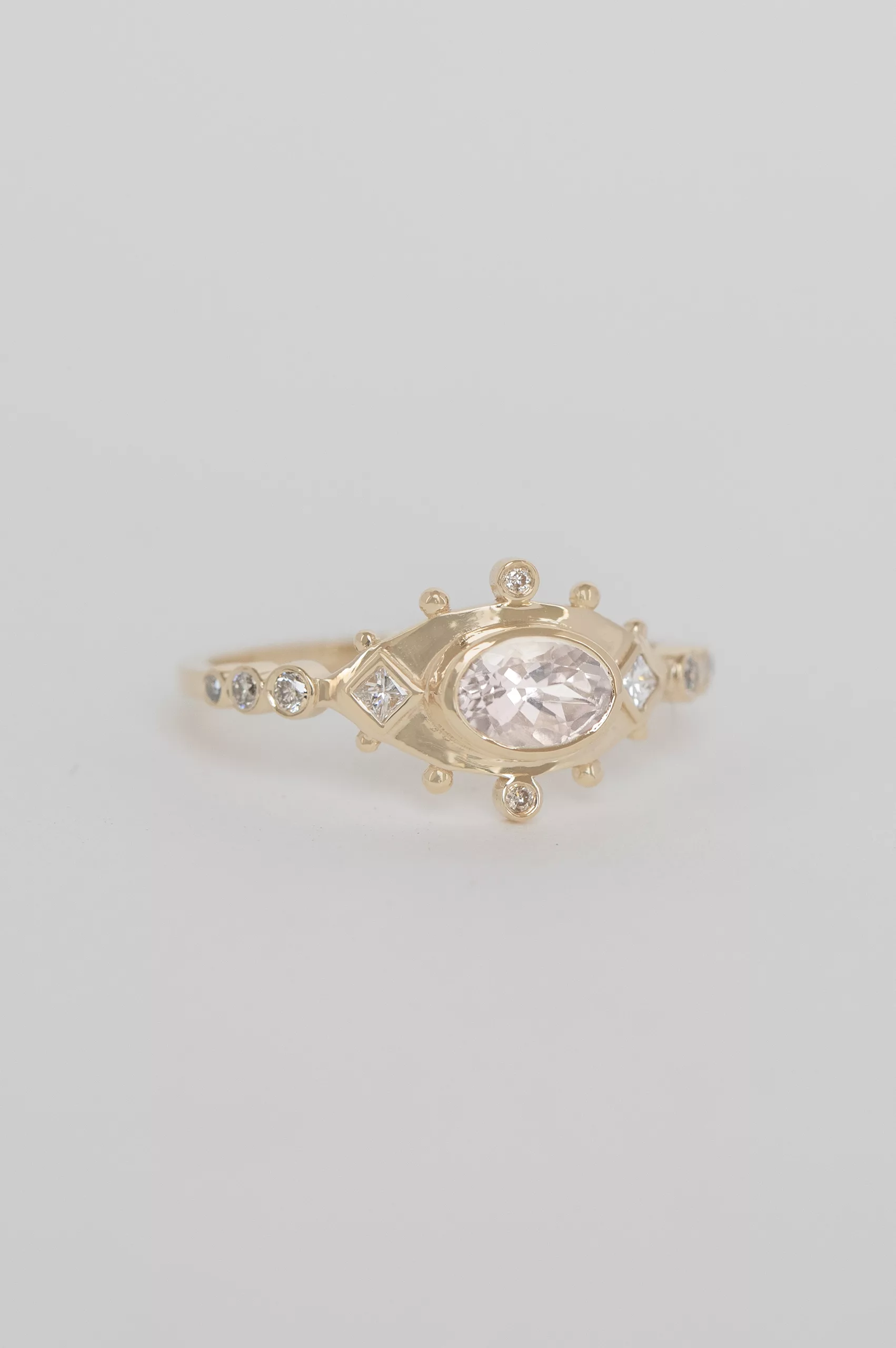 Yellow gold One of a kind pink Tourmaline and Diamonds Ring