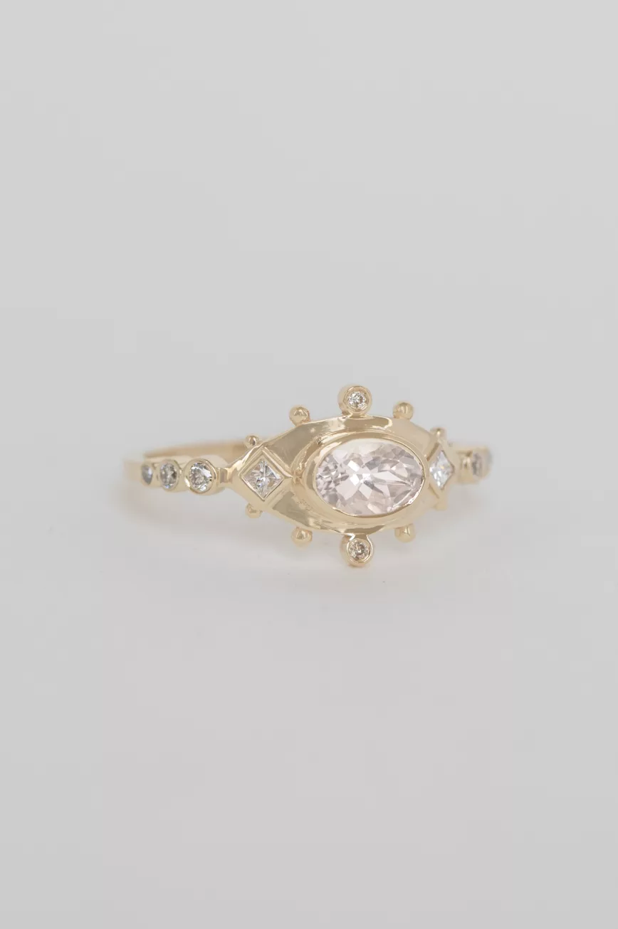 Yellow gold One of a kind pink Tourmaline and Diamonds Ring