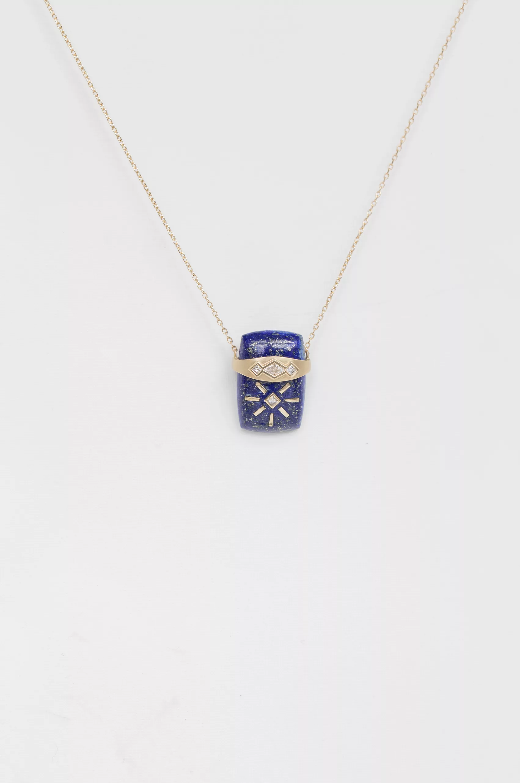 One of a Kind_Celine Daoust_Lapis with Diamonds Gold Band Chain Necklace