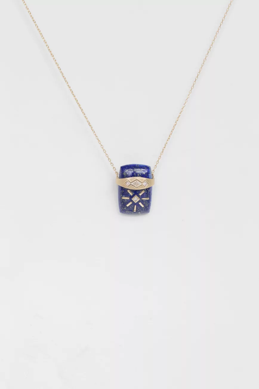 One of a Kind_Celine Daoust_Lapis with Diamonds Gold Band Chain Necklace