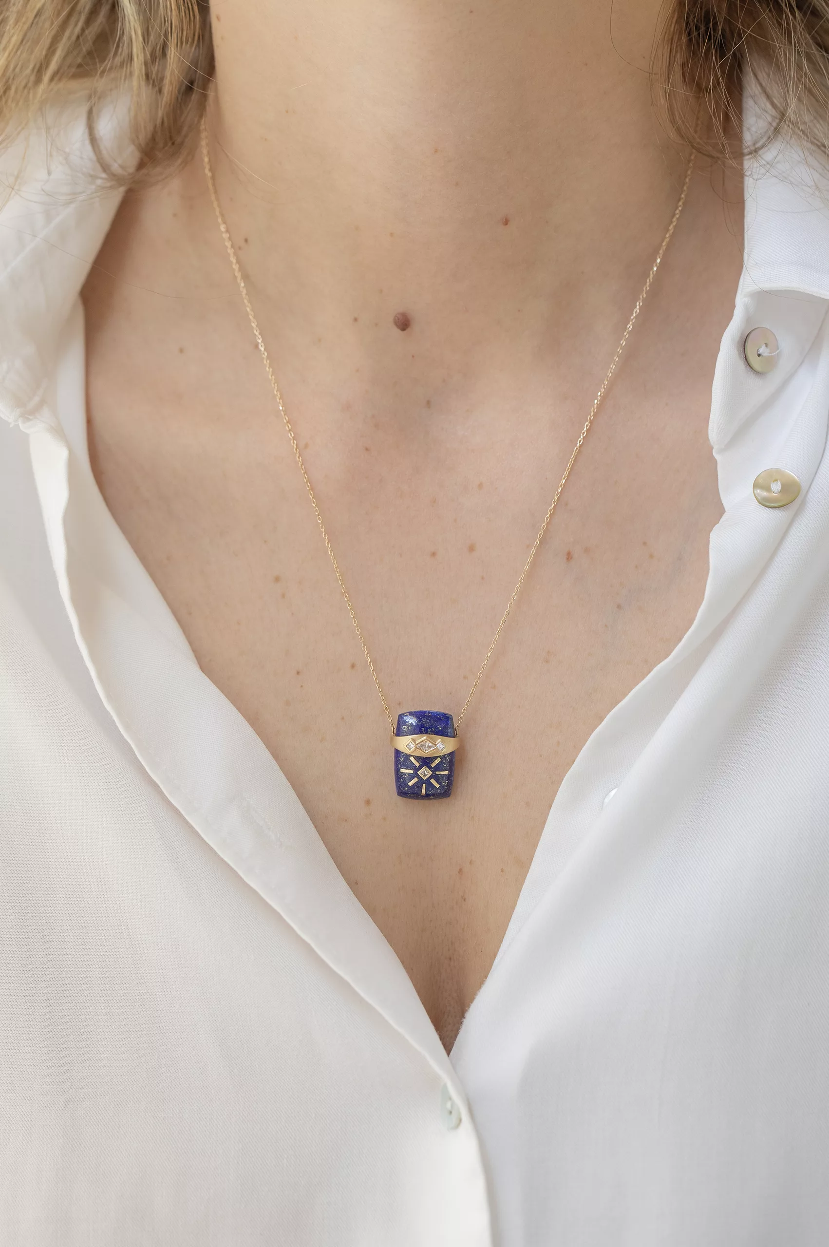 One of a Kind_Celine Daoust Lapis with Diamonds Gold Band Chain Necklace