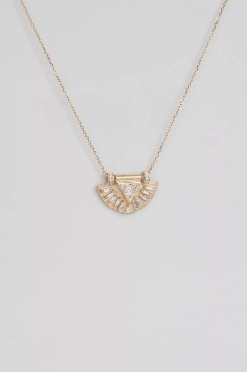 Yellow gold necklace with Four Diamonds and Baguette Diamonds Gold Plate