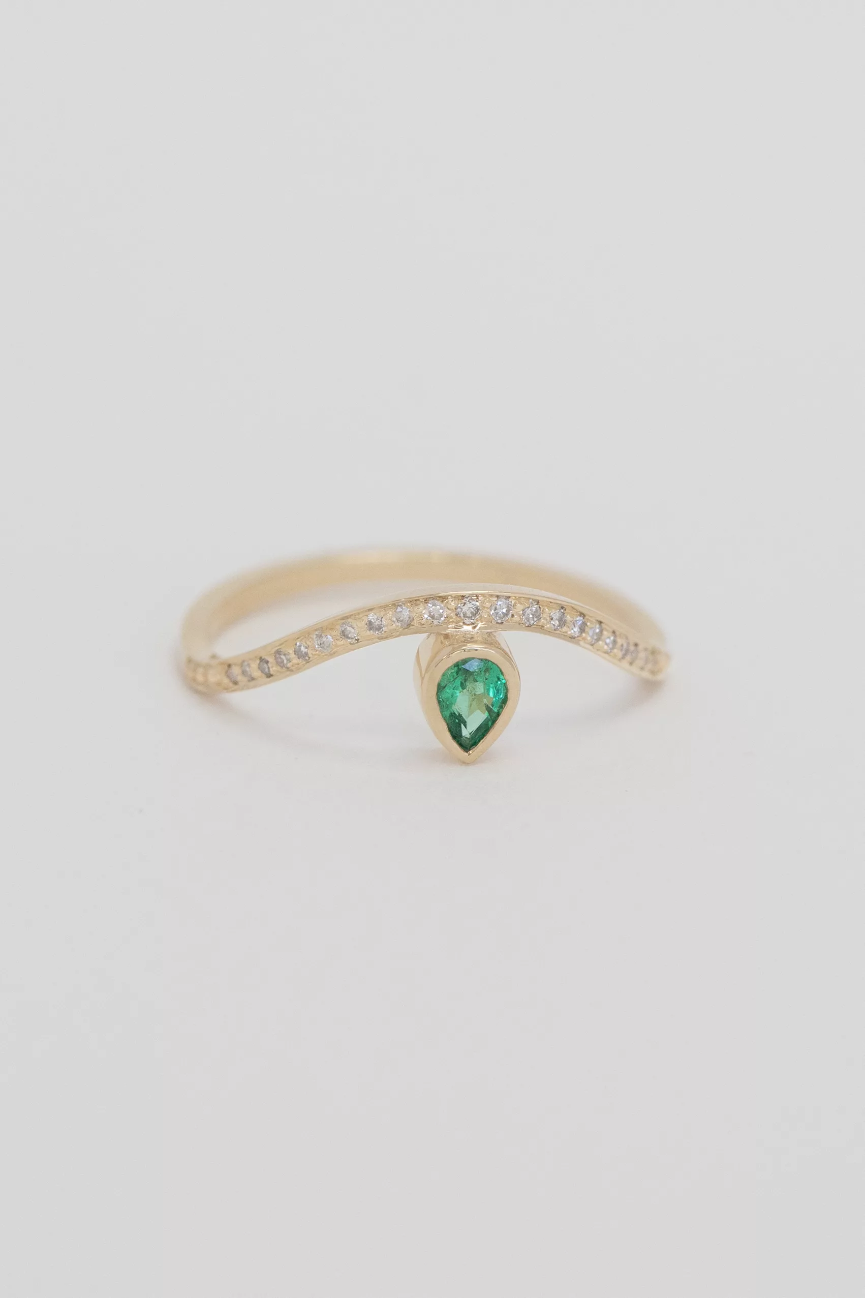 Celine Daoust yellow gold Pear Emerald and Crown Wave Ring